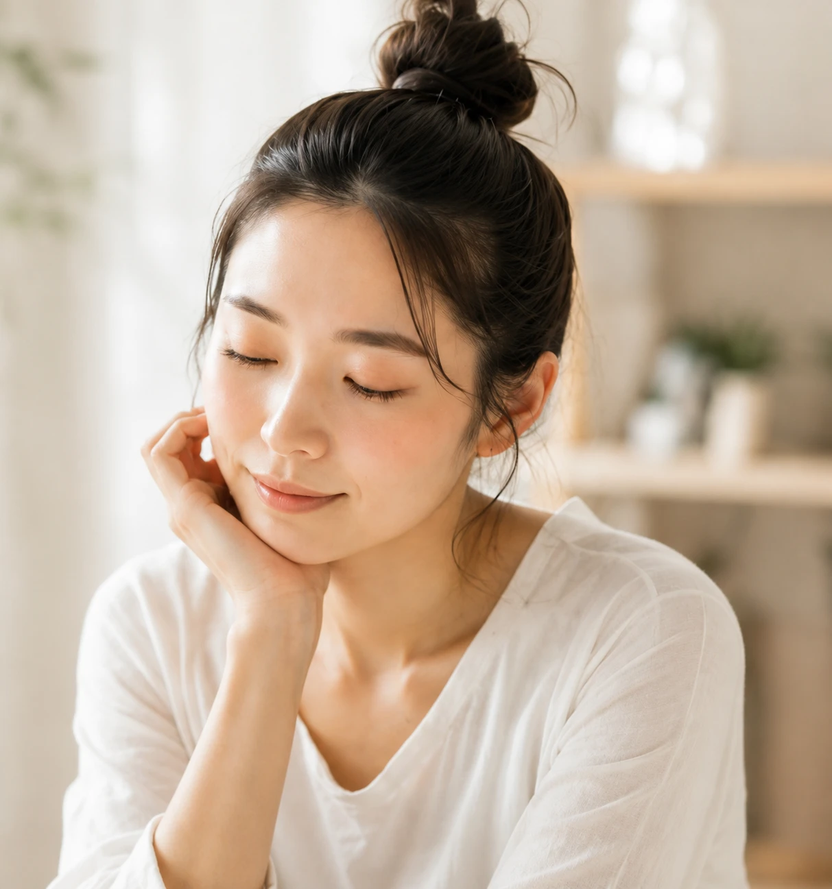 スキンケアをする女性