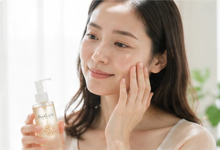 化粧水を手に持つ女性